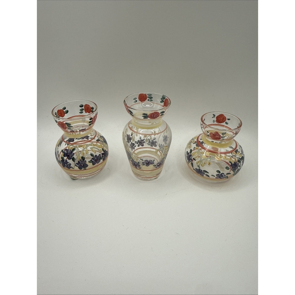 Annies Treasures Set of 3 Small Bud Vases Purple‎ Flowers SUPER CUTE